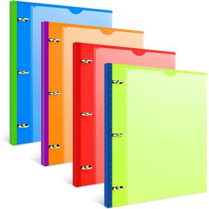 INFUN 1 Inch Telescoping 3 Ring Binder - 4PCS, Flexible Round Binder with Customizable Front Cover and Clear Catalog Pocket, 1 Inch Rings, 225 Sheet Capacity- Green, Red, Orange, Blue (Colors May Vary)