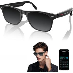 Domhong AI Smart Glasses with Chat GPT for Men and Women, Bluetooth Translation Sunglasses with 164 Languages, Open Ear Audio with Mic & Speakers, Hands-Free Calls, UV Protection & Anti-Blue Light (Black)