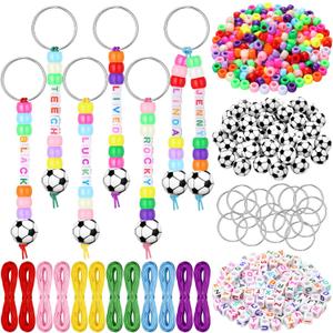 Landical 564 Pcs DIY Bead Keychain Kit Key Chain Making Craft Adjustable Letter Beads String Mama Sport Gift Alphabet Jewelry Backpack Accessories Holiday Party Favor (Soccer, Fun Color)
