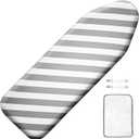 SheeChung Over The Door Ironing Board Cover 14x42 Inch,Thick Iron Covers with Fastener Straps & Pull Bungee Cord,Durable 4 Layers Scorch & Stain Resistant Padded Door Ironing Board Cover (Stripe)