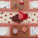2 x XCHI Plaid Roses Flowers Love Hearts Cardinal Valentine's Day Table Runner Table Decoration for Party Home Kitchen Dining Holiday Decor 13x60 Inch