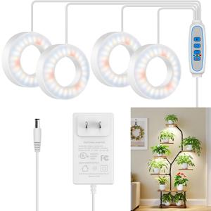 Kullsinss Ceiling Grow Lights for Indoor Plants, 192 LEDs 24W Full Spectrum Plant Lights for Indoor Growing, 3.5" Under Cabinet Plant Grow Light with 6/12/16H Timer, 5 Brightness Levels (4-Head)