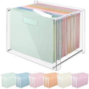 24 Hanging File Folder with Acrylic Organizer for Letter/a4 Size Desktop Clear File Storage Box with Handles for Home Work Office Use(Colorful)