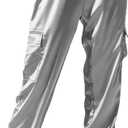 Women's Satin Cargo Joggers Pants Dressy Casual Silky Elastic High Waist Trousers (S)