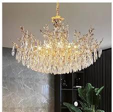 ziidoo Modern Lights Gold Crystal Chandelier 33.5 inch LED 12 Lamps Tree Branch Raindrop Hanging Pendant Ceiling Light Fixture Chandeliers for Living, Dining Room, Kitchen Island, Bedroom