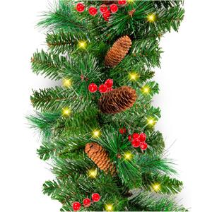 Best Choice Products 9ft Pre-Lit Holiday Pre-Decorated Christmas Garland for Stairs, Fireplace, Decoration w/PVC Tips, 50 Lights, Pine Cones, Berries - Unflocked