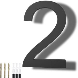 DEWEL 8 inch Floating Large House Numbers for Outside, Black Modern House Address Numbers Decor for 911 Visibility Signage with Nail Kits (House Number 2)