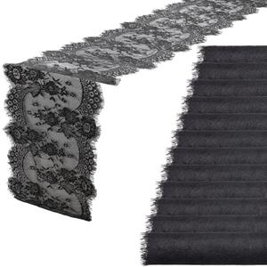 Chumia 12 Pcs Black Lace Table Runners 14 x 120 Inch Rustic Wedding Table Runner Decor Vintage Romantic Black Lace Tablecloth Party Decor for Halloween Engagement Hotel Home(Classic)