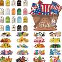 42 Pcs Small Interchangeable Flower Basket Memorial Day Decor Holiday Seasonal Sign Wood Rustic Farmhouse DIY Hanging Drop July 4th Home Office Desk Accessories Tiered Tray Decoration Gift