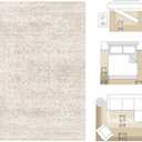 FMFUNCTEX 8x10 Washable Area Rug Neutral Beige Vintage Distressed Oriental Non Slip Low Pile Floral Rug for Living Room Bedroom Cream Traditional Soft Thin Retro Indoor Carpet for Dining Room Office