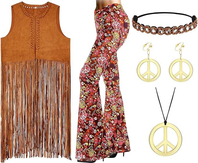 3 Piece 70s Outfits for Women Disco Hippie Costume Set Frin S 