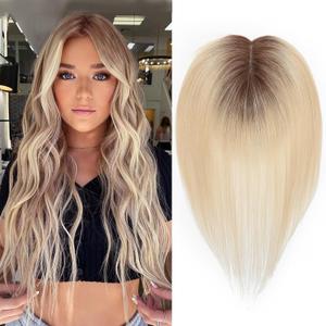 Ombre Blonde Toppers for Women Real Human Hair 3D Cover Pieces for Women with Thinning Hair Upgrade Lace Base Toppers (Ombre Blonde, 12 Inch) (9*10)