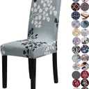 Chair Covers for Dining Chairs Set of 4, Stretchy Soft Parson Chair Covers Removable Washable Kitchen Dining Room Chair Slipcovers with Elastic for Universal Fit (Gray ginkgophyta)