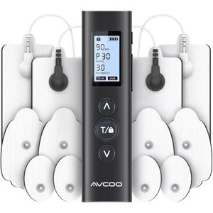 AVCOO 30 Modes TENS EMS Unit Compact Muscle Stimulator for Pain Relief of Back, Shoulder, Neck, Rechargeable & Portable Dual Channel EMS Muscle Stimulator with 30 Intensity Levels, 12 Electrode Pads