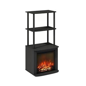 Furinno Turn-N-Tube 2-Tier Tall Side Table Display Rack with No Heat Decorative Electric Fireplace Insert, Americano/ Black
