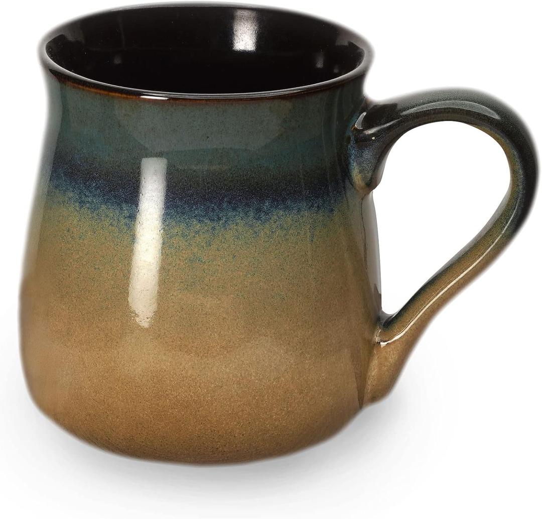 ECODECO Large Pottery Coffee Mug 24 Oz  Oversized Ceramic Cup with Big Handle  1 Pcs (Blue to Tan)