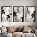 Modern Neutral Abstract Canvas Wall Art Set of 3, Extra Large Black White Gray Triptych Hand Painted Artwork 24x36, Solid Wood Framed Contemporary Minimalist Living Room Bedroom Office Decor, 24"x36"x3pcs