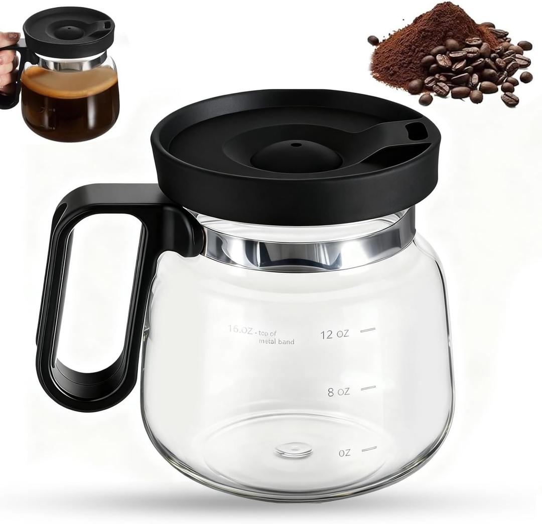 Coffee Pot Mug, 16 Oz Glass Coffee Mug - Coffee Pot Style, Portable, Mini Small Capacity Clear Cup With Handle And Spill Proof Lid, For Hot Teas, Hot Chocolate Etc.
