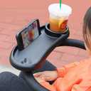 Universal Stroller Snack Tray with Cup Holder, Yuehuam 3 in 1 Stroller Cup Holder with Snack Tray & Phone Holder with 2 Extendable Grip Clip for Most Flat/Round Handrail Tubes Baby Accessory
