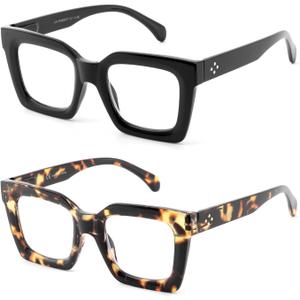 Reading Glasses for Men Women, 2 Pairs Quality Blue Light Readers Spring Hinge +1.0