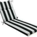 Pillow Perfect Stripe Indoor/Outdoor Split Back Chaise Lounge Cushion with Ties, Plush Fiber Fill, Weather, and Fade Resistant, 72.5" x 21", Black/White Cabana Stripe, 1 Count