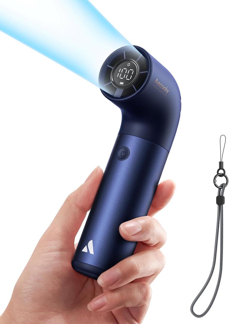 Aecooly Portable Handheld Fan, Powerful Turbo Air Tube Fan, 19000 RPM High Speed Aero Pro, 15H Max Cooling Time, 6 Speeds Aluminum Case, Mini Pocket Design, for Travel Beach Outdoor Activities -Blue
