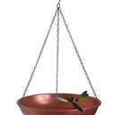 Hanging Birdbath Bird Feeder for Outdoor 11” Antique Copper Cute Small Metal Bird Bath Bowl with Detachable Black Chain Metal Dragonfly for Garden Backyard Decor