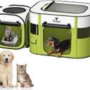 Pawaboo 2-in-1 Pet Playpen for Dog Cat, Portable Puppy Playpen with 600D Oxford, Divisible Pet Tent for Indoor and Outdoor Travel Use of Kitten and Puppy, Foldable Dog Enclosure (Avocado Green + White)