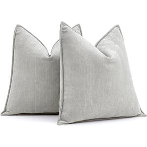MIULEE Pack of 2 Light Grey Decorative Pillow Covers 24x24 Inch Soft Chenille Luxurious Couch Throw Pillows Farmhouse Cushion Covers Euro Shams with Elegant Design for Sofa Bed Living Room Home Decor