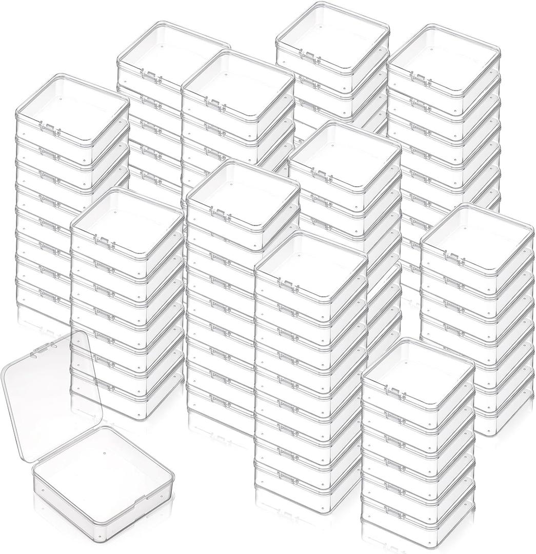 120 Pcs Mini Plastic Storage Containers Box with Lid, 3 x 3 x 1 Inch Small Bead Storage Containers Travel Case Clear Rectangle Box Organizer for Collecting Small Items, Beads, Jewelry, Cards, Crafts
