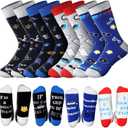 Mepase 4 Pairs Police Socks Men's Funny Novelty Police Officer Crew Socks Gifts for Men Dad Christmas New Year Gift