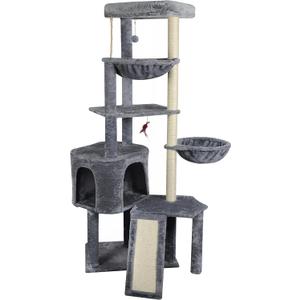Wang Xin Four Layer Big Cat Tree with Huge Cat Condo and Two Hammocks Scratch Pad, Grey, Large 