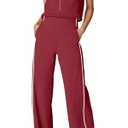 SENSERISE Women's Summer Jumpsuits Dressy Casual Sleeveless Mock Neck Top Wide Leg Pants Romper with Pockets(Burgundy Red, M)