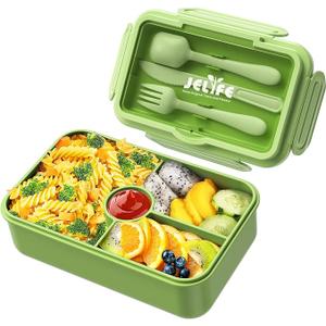Jelife Lunch Box Kids Bento Box - Large Bento-Style Leakproof 4 Compartments Kids Lunchbox Food Containers with Utensils for Back to School, Reusable On-the-Go Meal and Snack Packing, Purple