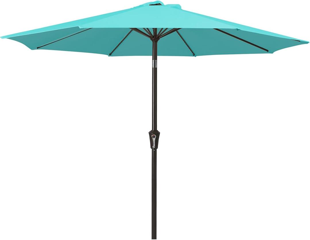 MEWAY 9ft Patio Umbrella Outdoor Table Umbrellas with Push Button Tilt and Crank, Market Umbrella 8 Sturdy Ribs for Deck, Garden, Pool and Backyard, Teal