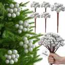 Leinuosen 12 Pack Christmas Tree Silver Sugared Berry Picks 9 Inch Artificial Christmas Wreath Berry Stems Xmas Branches Ornaments Decorations for Tree Topper Vase Fillers Home Table Decor