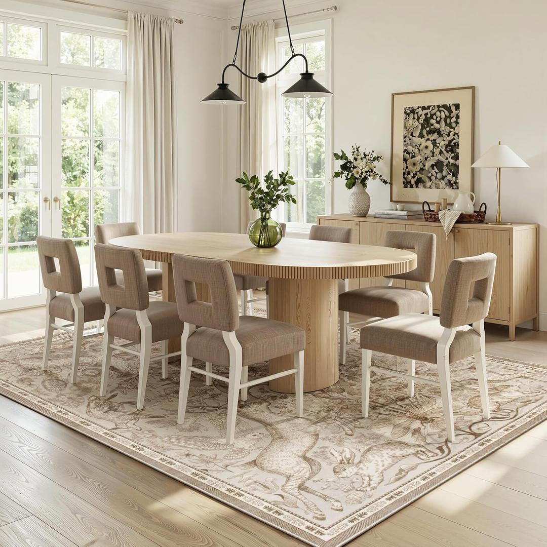 Lahome 8x10 Area Rug for Living Room, Dorval Washable Boho Deer Rug, Earthy Botanical Non Slip Low Pile Large Carpet for Bedroom Dining Room Office Nursery Farmhouse Home Decor Beige
