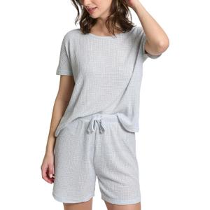 Mad Dog Women's Waffle Knit Pajama Set  Short Summer Pajamas with Shorts - Soft Comfy PJ - Breathable Loungewear Size S-XXL (White, L)