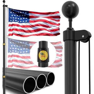 25FT Heavy Duty Flag Pole Kit, High Hardness Aluminum, Patented Reinforced Joint System, Black Residential Flagpole for Outside House, All Hardware to Fly Two Flags, Easy to Assemble