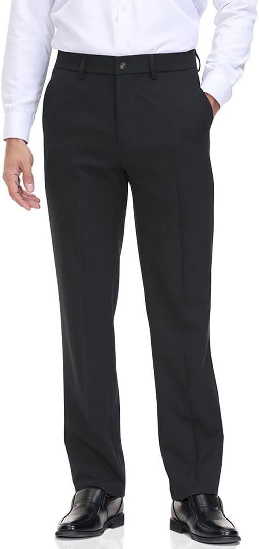 Soojun Men's Classic Fit Flex Waist Flat Front Dress Pant (33W x 30L, Black)