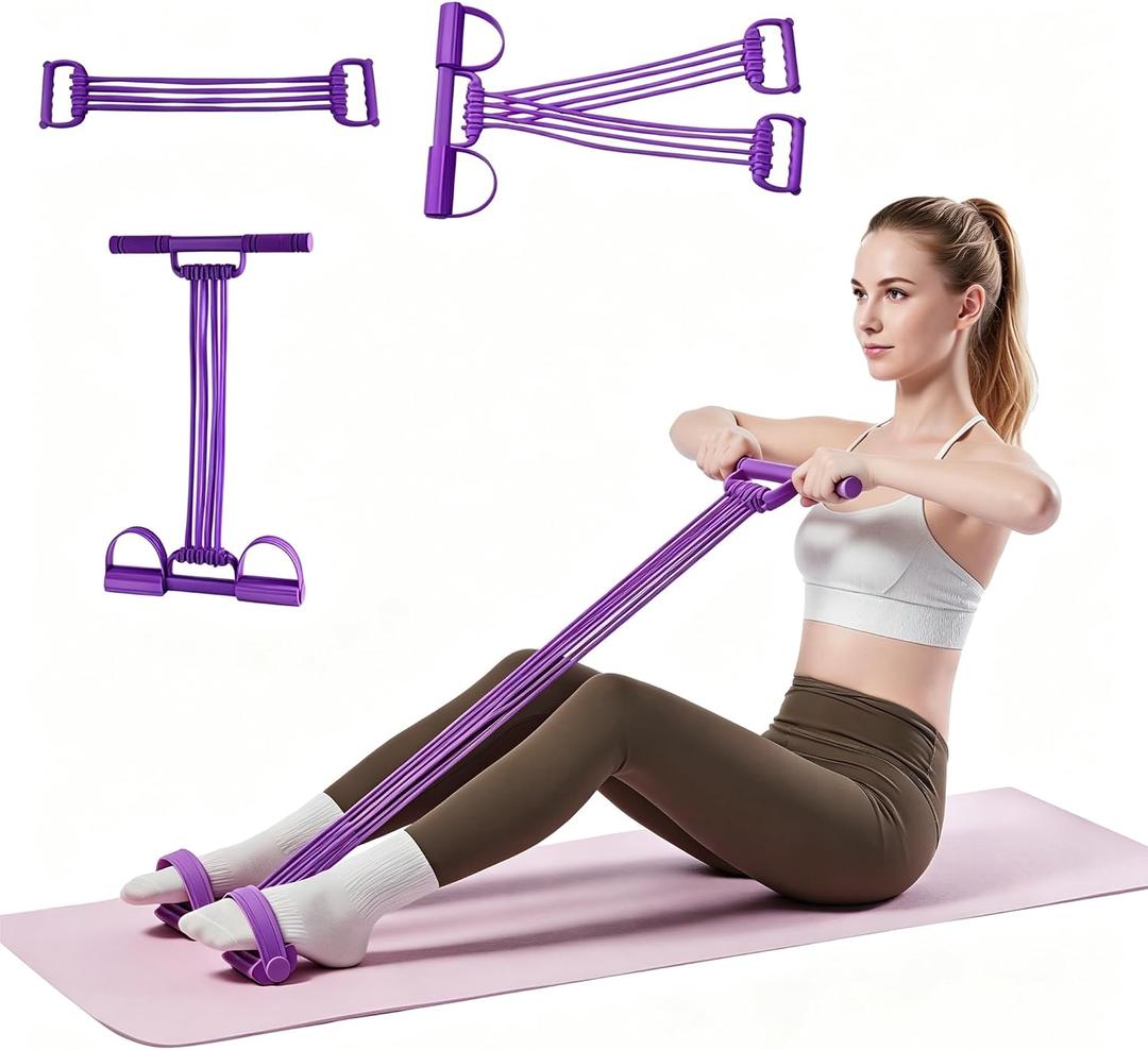 3-in-1 Multifunctional Pedal Resistance Band with Handle, Natural Latex Tension Rope, Portable Pocket Gym for Abdomen Waist Arm Leg Stretching Training, Home Office Travel