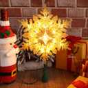 Brizled Lighted Tree Topper, 9.25 Gold Glitters Plated Snowflake Christmas Tree Topper with 20 Count Warm White Lights, UL Listed Plugin Xmas Treetop for Xmas Home Holiday Decorations