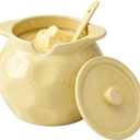 Ghee Container with Lid and Spoon, 25 fl oz (750 ml) Ceramic Ghee Pot, Oil Storage Container with Double Handles, Dishwasher Safe & Multipurpose