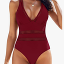 AI'MAGE Women One Piece Swimsuit Sexy V Neck Bathing Suits Tummy Control Swimsuits Mesh Hollow Out Swimwear M