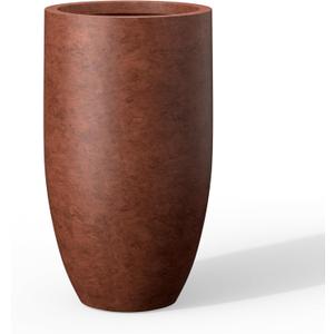 Kante 24 Inch Tall Round Concrete Planter, Large Indoor Outdoor Plant Pots with Drainage Hole and Rubber Plug, Modern Decorative Garden Pots for Home Patio Porch, Rusty