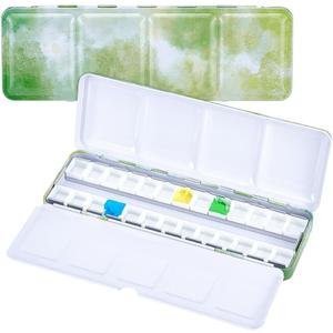 NBEADS Empty Travel Watercolor Palette, 8.72.90.9 Inch Empty Watercolor Tin Box Palette with 26 Pcs Plastic Grids Metal Paint Case for Gouache, Studio & Outdoor Painting, Yellow Green