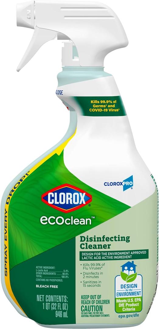 Clorox CloroxPro EcoClean Disinfecting Cleaner Spray Bottle, 32 Fluid Ounces, Pack Of 9