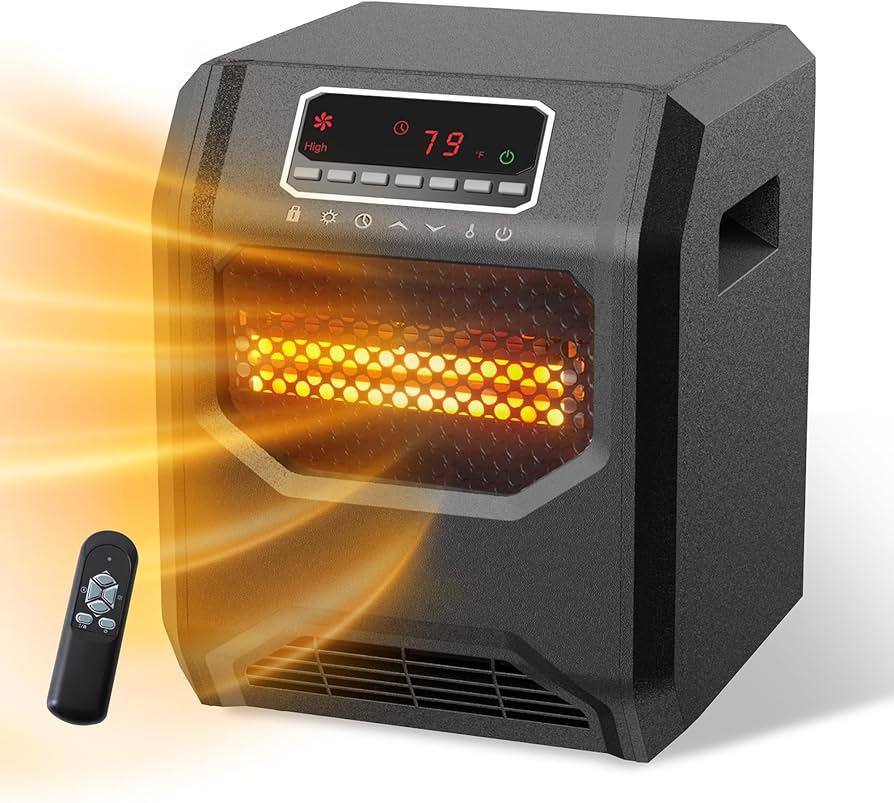 Space Heater Indoor Use, 1500W Electric Heaters Infrared Quartz Heaters with Thermostat, 1-12H Timer, LED Display, Child Lock, Portable Space Heater with 4 Heating Elements and Remote Control