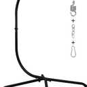 Elevon Hammock Chair Stand Only, Hanging Hammock Swing Stand for Outside with Buckle and Spring Hook, 400lb Capacity Heavy Duty Steel C-Stand with Stable Base for Egg Chair Outdoor Indoor (White) (Midnight)
