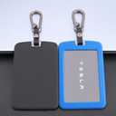 TANDRIVE 2PCS Silicone Key Card Holder Case Compatible with Tesla Model 3 Model Y Cybertruck and RivianKey Protector Cover Accessories Including Key Chain, Black and Blue